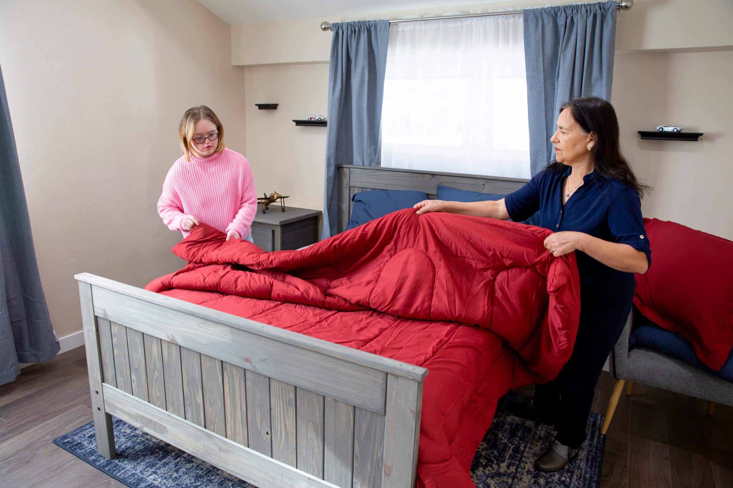Individual practicing daily living skills