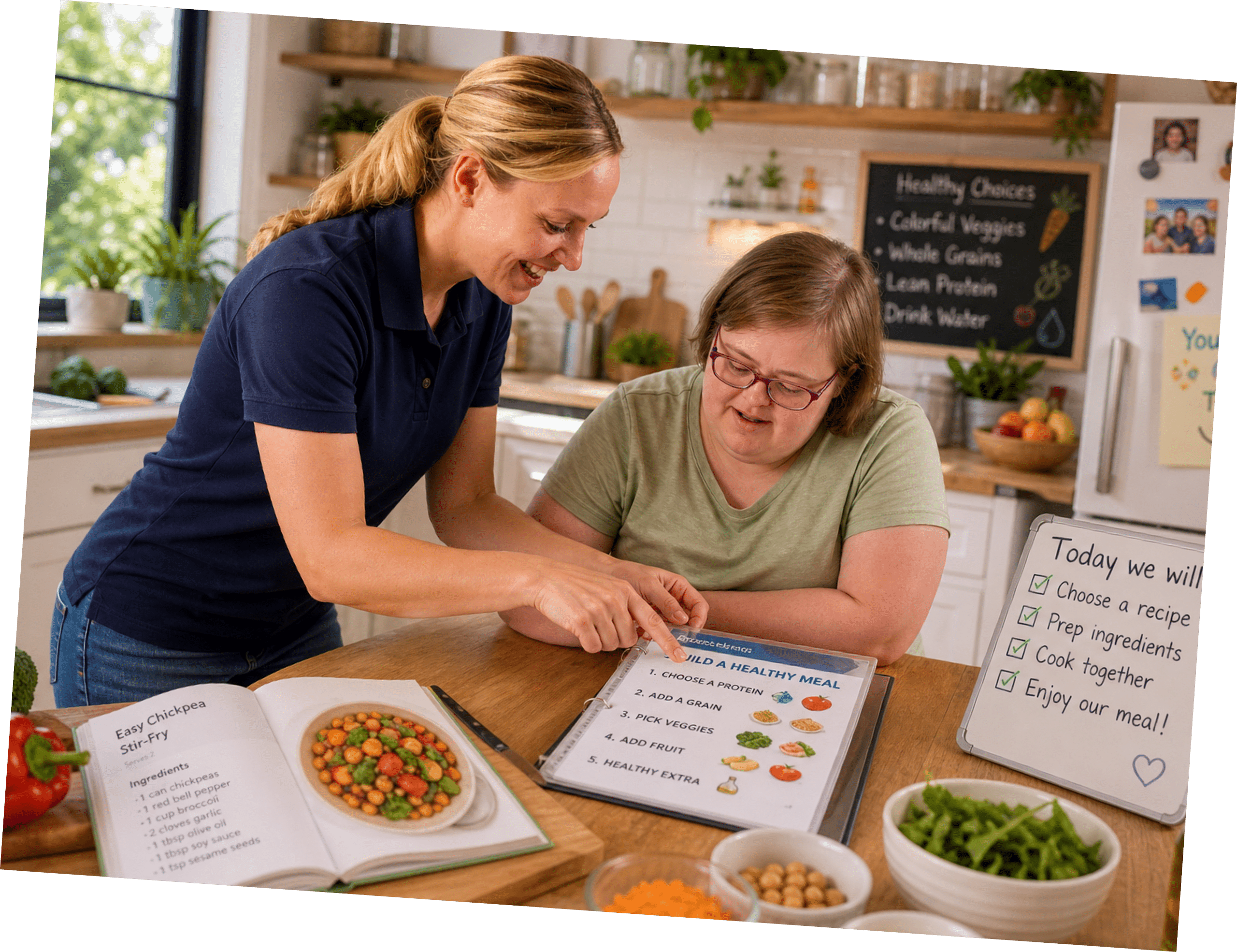 MDH staff member supporting an individual during a daily activity
